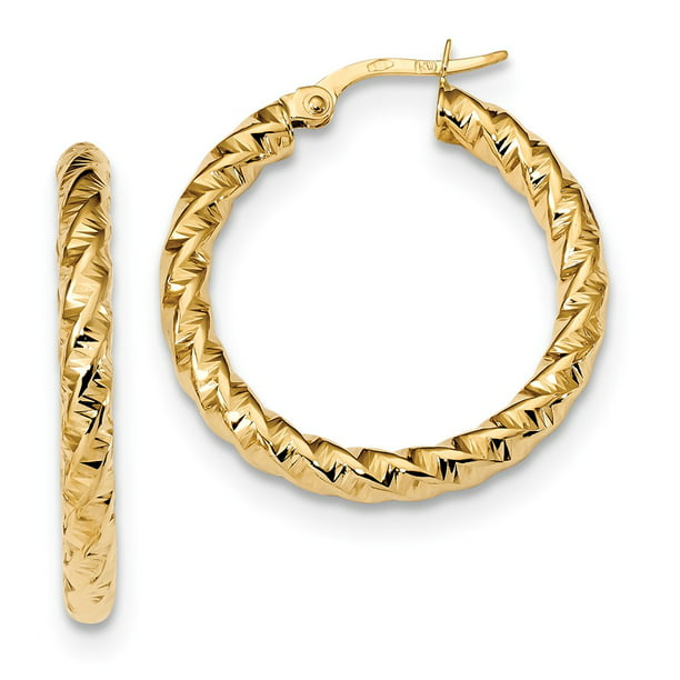 FB Jewels Solid 14K Rose Gold 3mm Polished Hoop Earrings 